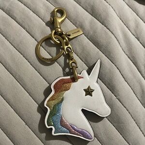 Coach White Unicorn Keychain with Rainbow Accents